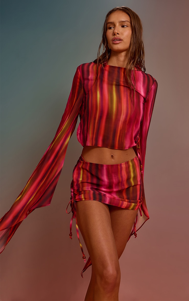 Purple Ombre Print Bead Trim Chiffon Beach Skirt image 3