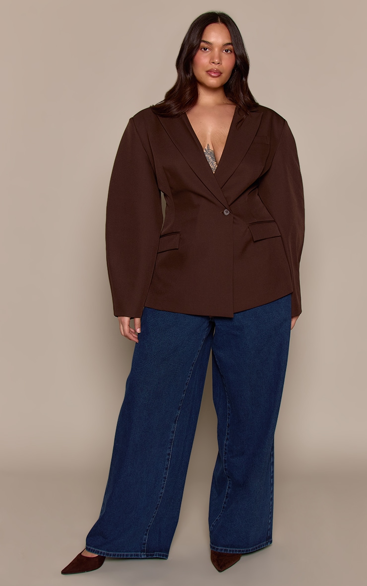 Plus Chocolate Asymmetric Detail Cocoon Sleeve Blazer image 3