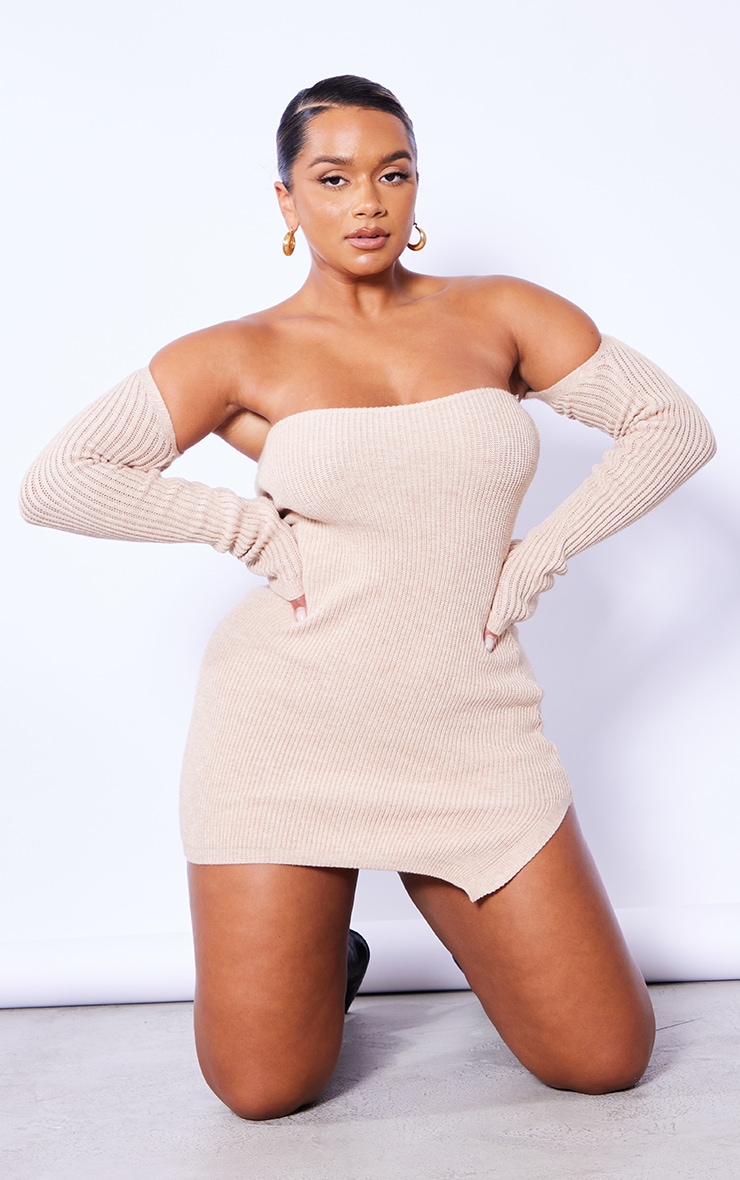 Shape Stone Knit Bardot Sleeve Bodycon Dress image 3