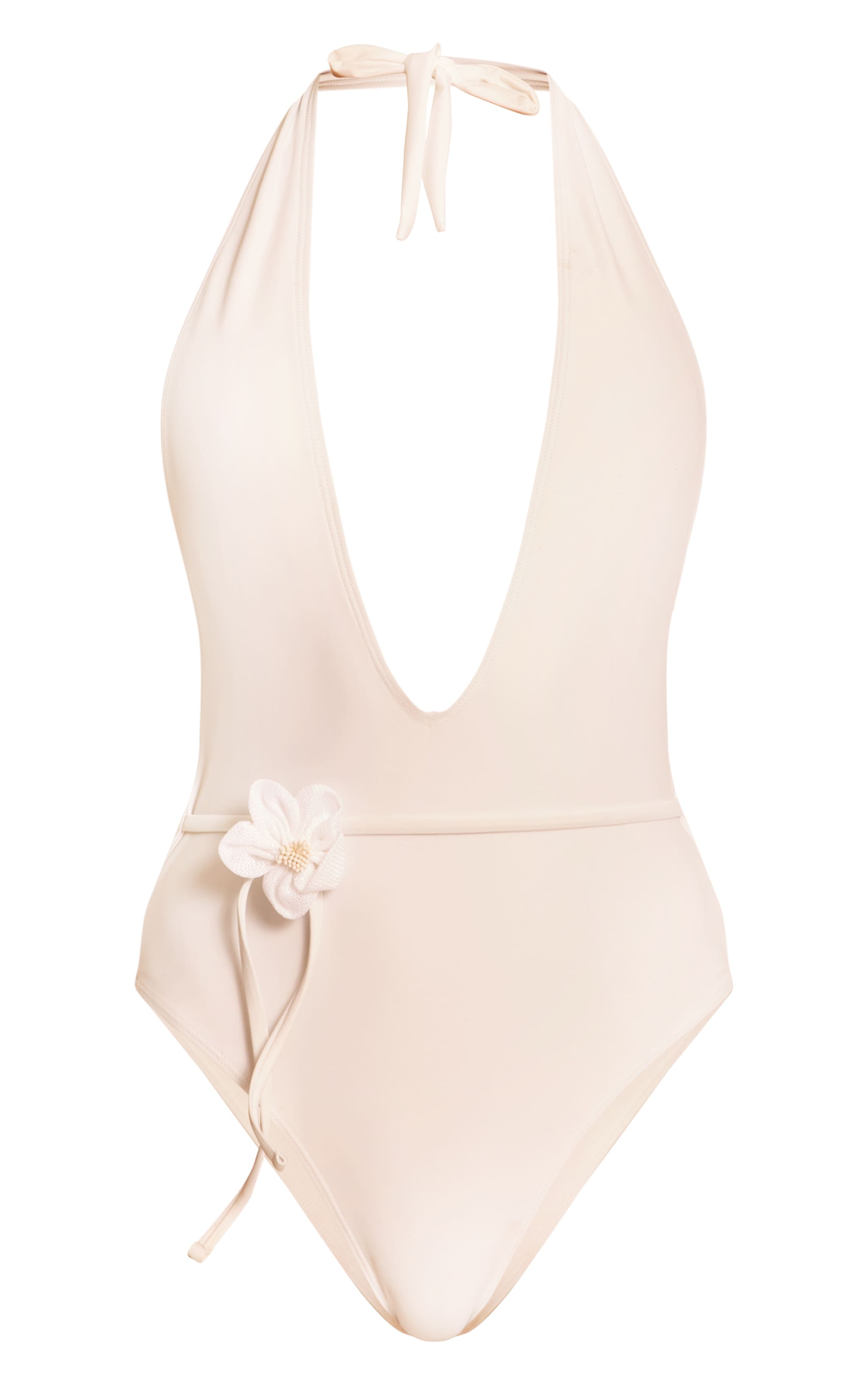 Maillot de bain blanc décolleté à dos nu et ceinture image 5