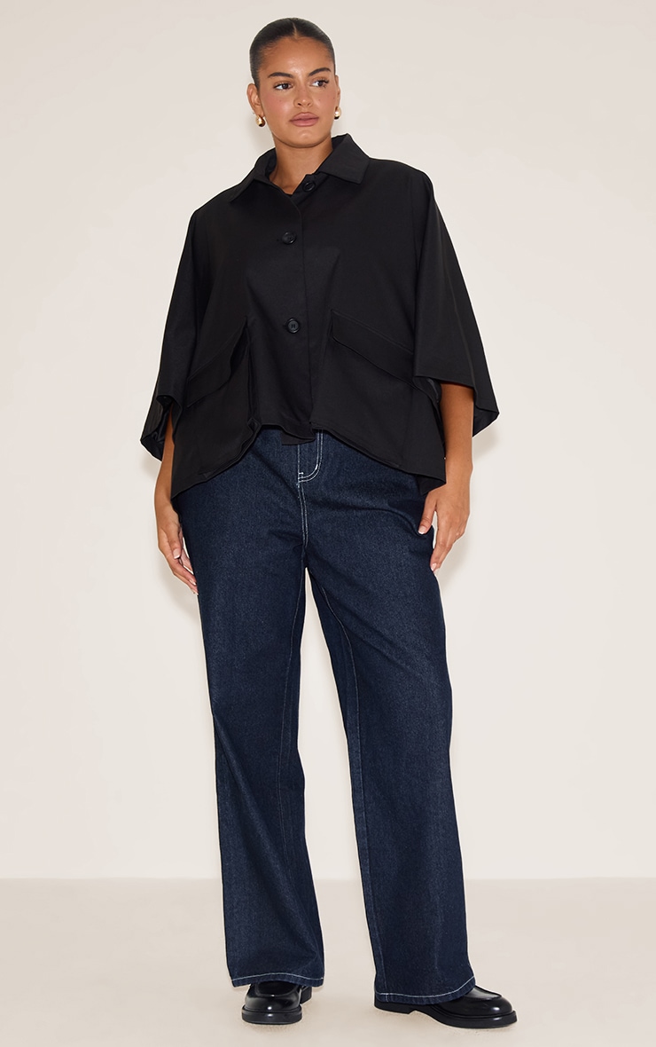 Plus Black Batwing Cropped Trench Style Jacket image 3