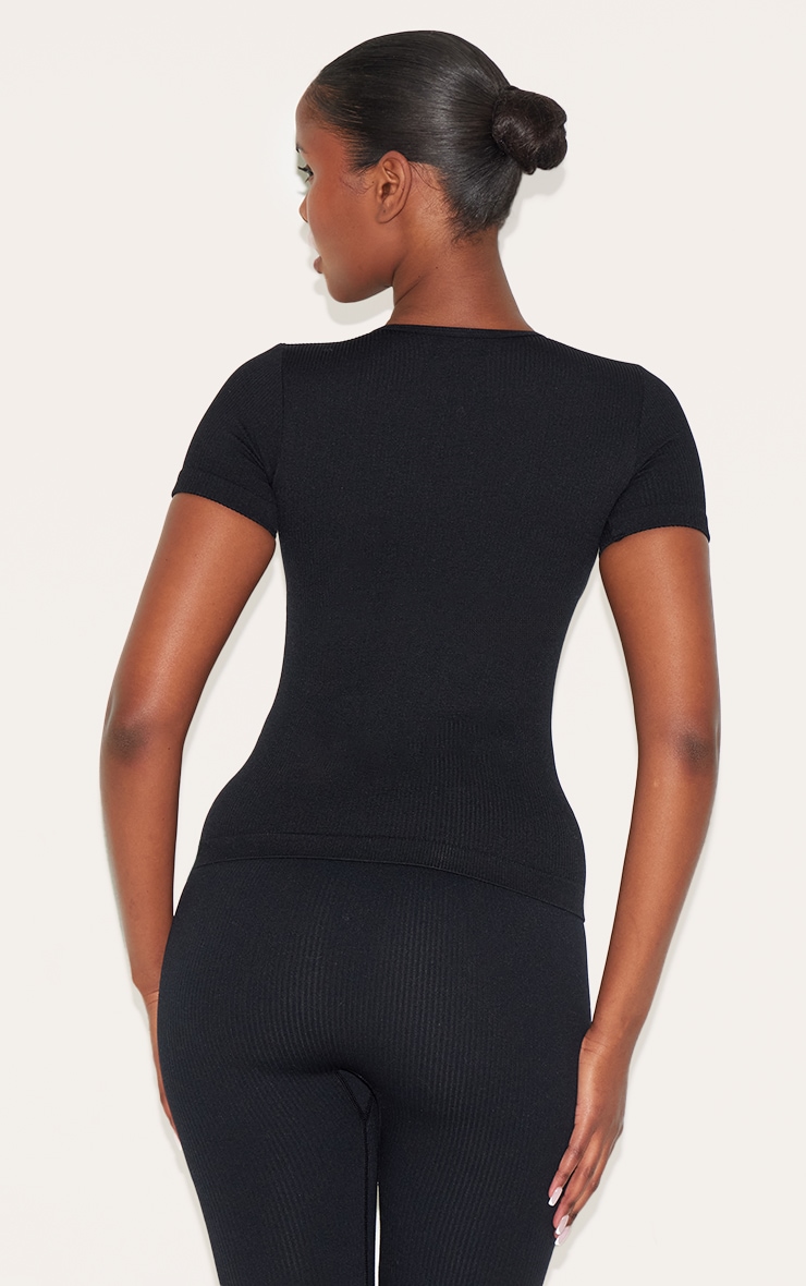 Black Snatched Rib Longline T Shirt image 2