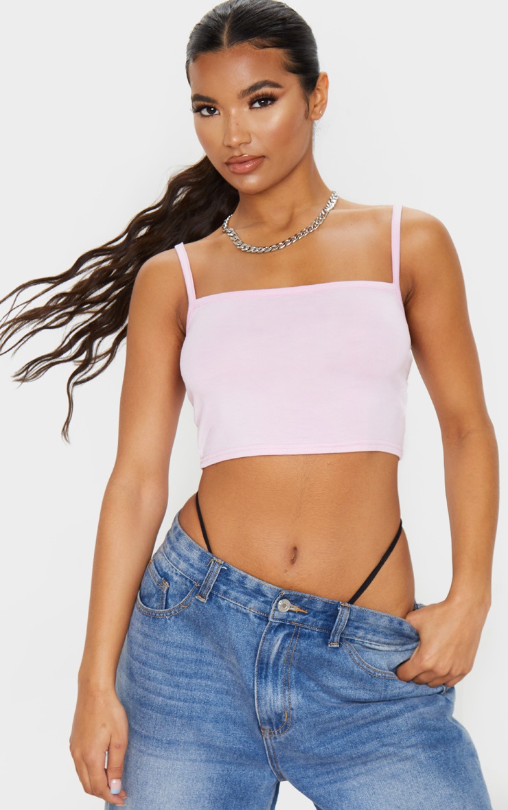Crop top en jersey rose pâle à fines bretelles