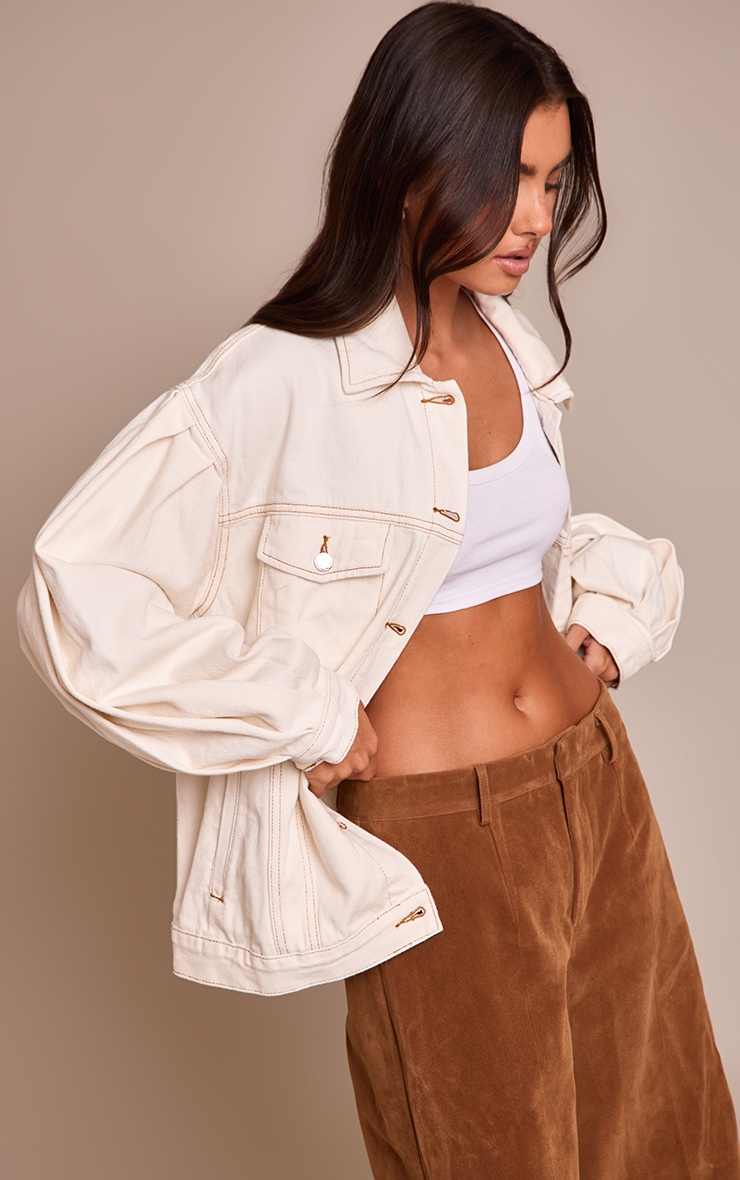 Ecru Cocoon Sleeve Oversized Denim Jacket image 4