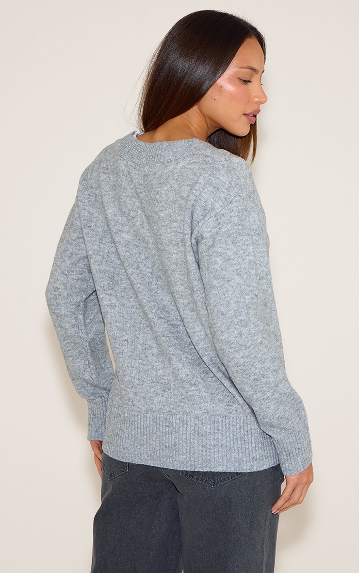 Tall Ash Grey Knit V-neck Sweater image 2