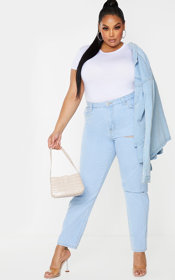 Plus Basic White Crew Neck Fitted T Shirt
