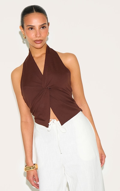 Petite Chocolate Halterneck Twist Detail Top
