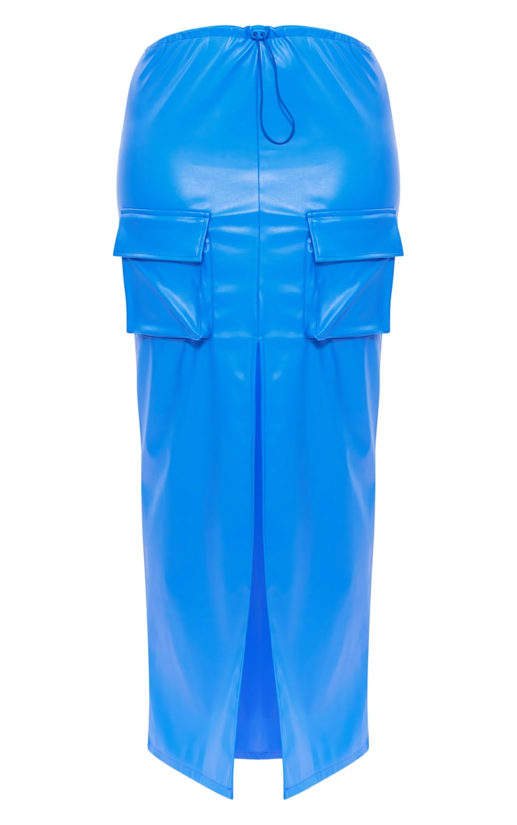 Shape Blue Faux Leather Cargo Pocket Maxi Skirt image 3