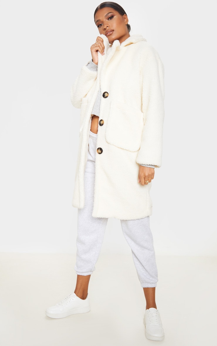 Cream Borg Longline Coat
