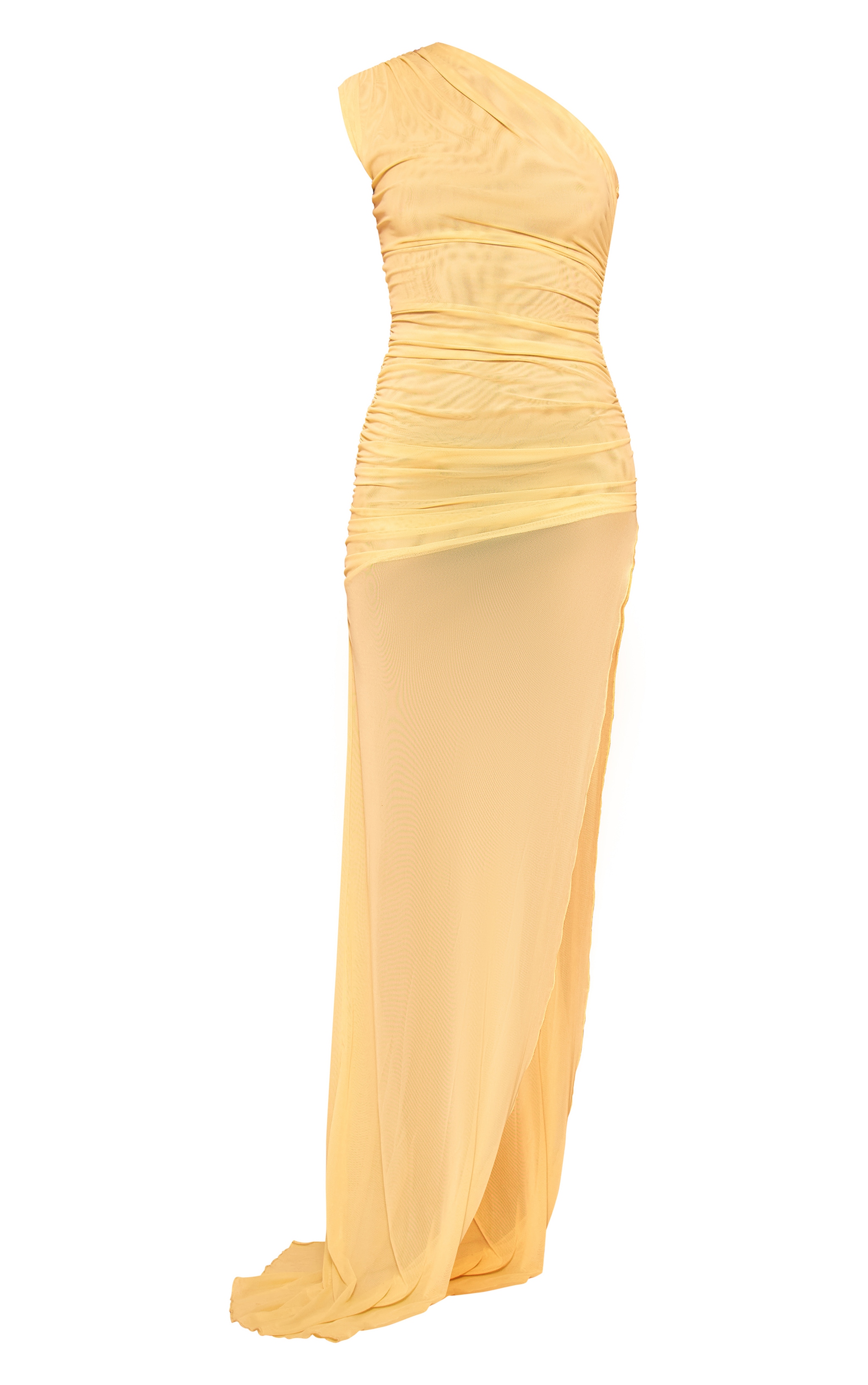 Yellow Mesh One Shoulder Thigh Split Maxi Dress | Dresses