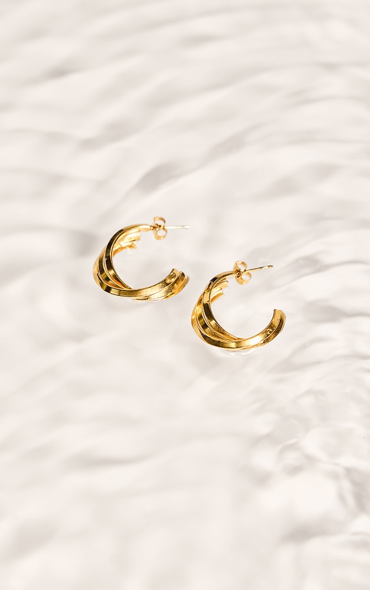 Gold Water Resistant Triple Layered Twist Hoop Earrings image 3