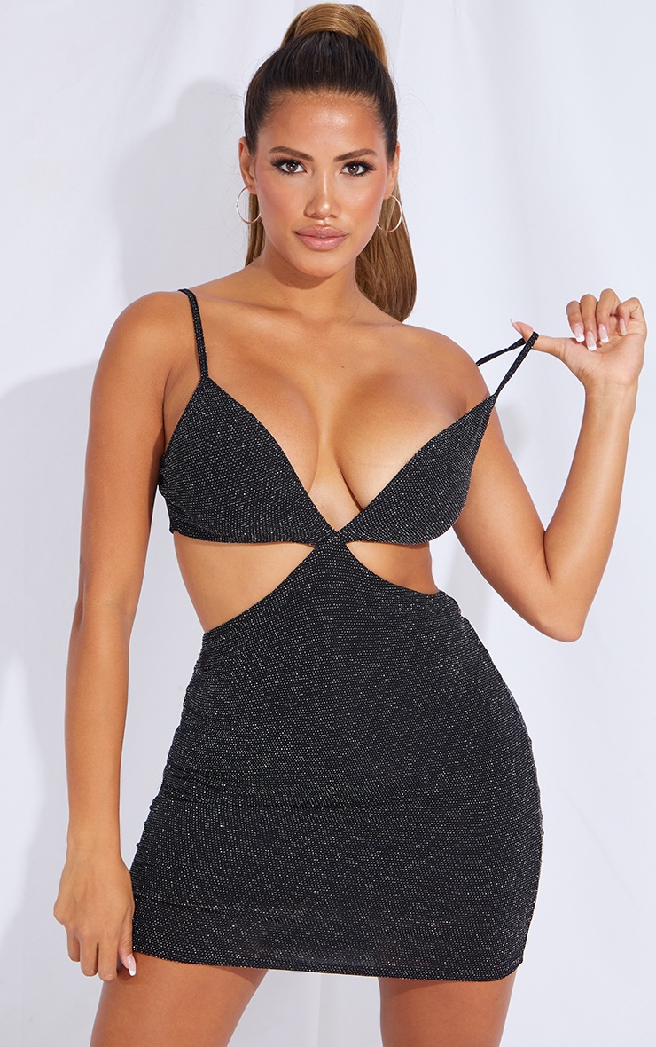 Shape Black Glitter Cut Out Side Bodycon Dress