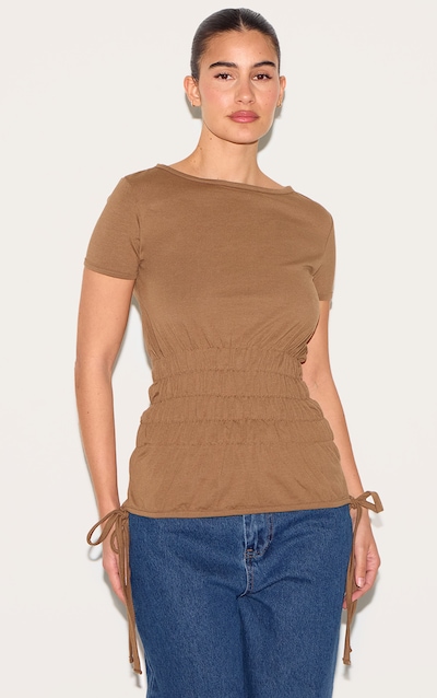 Mushroom Shirred Cap Sleeve T-shirt