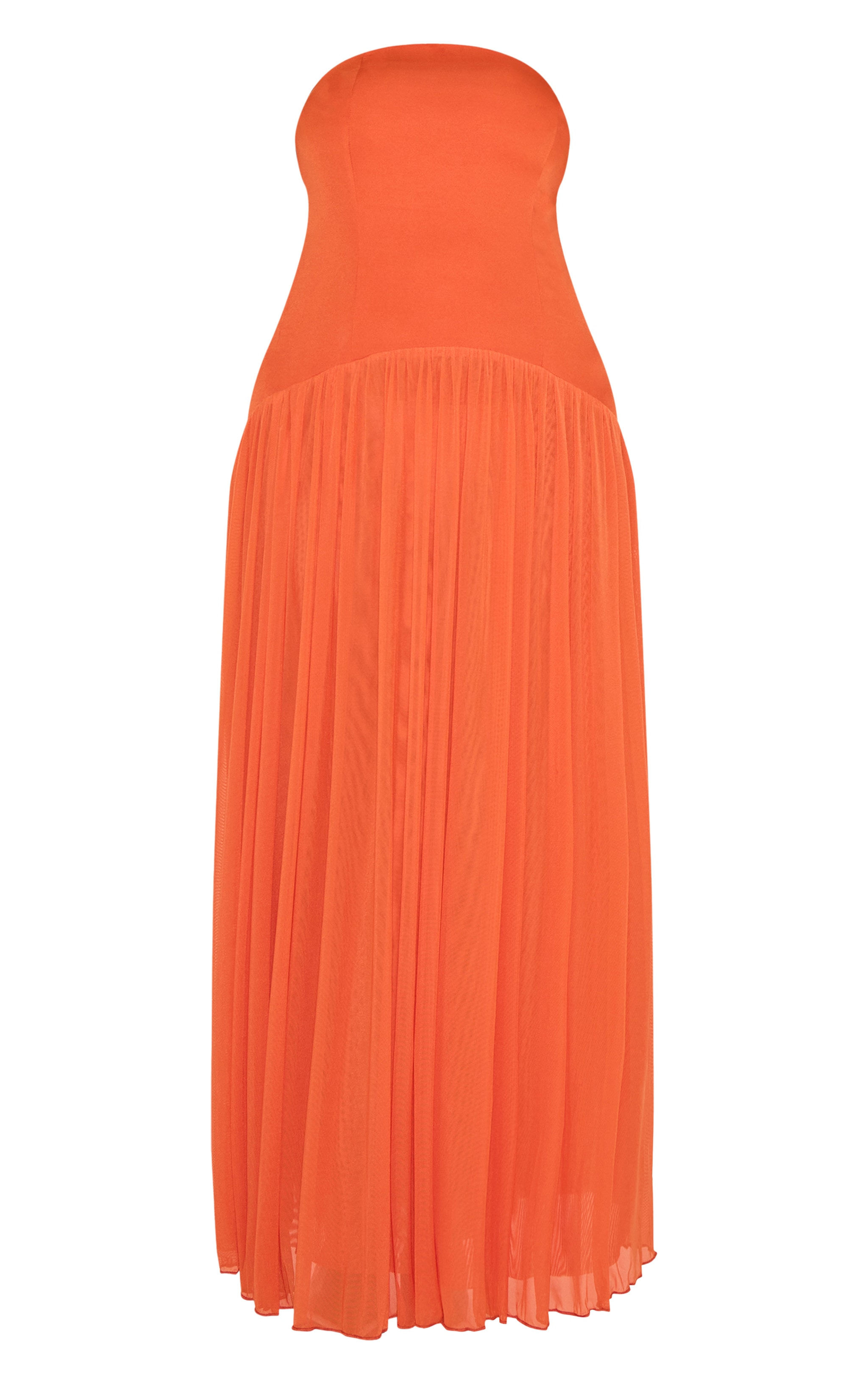 Plus Robe bustier longue en mousseline de soie orange plissée image 5