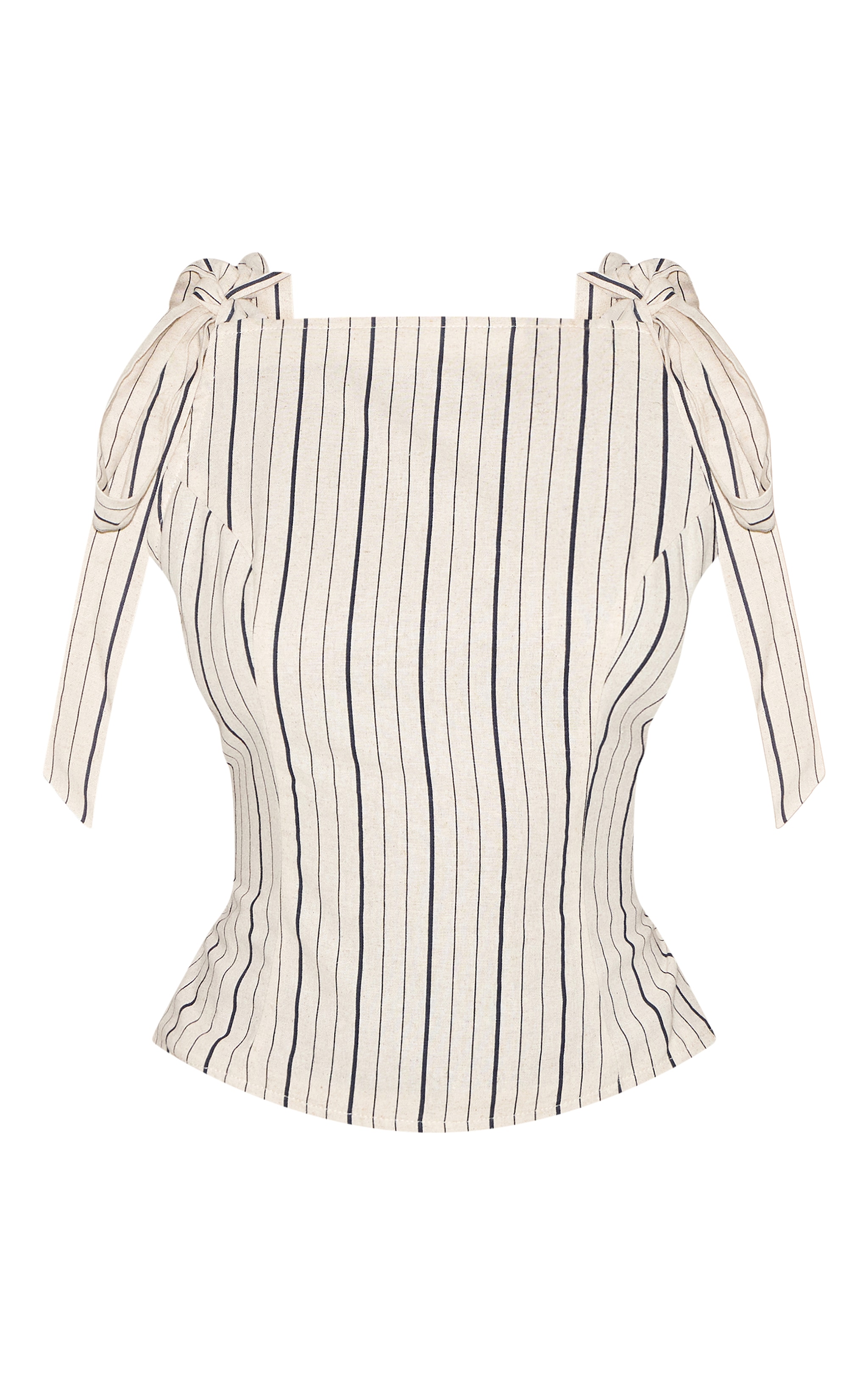 Sand Striped Linen-Blend Shoulder Tie Detail Top image 5