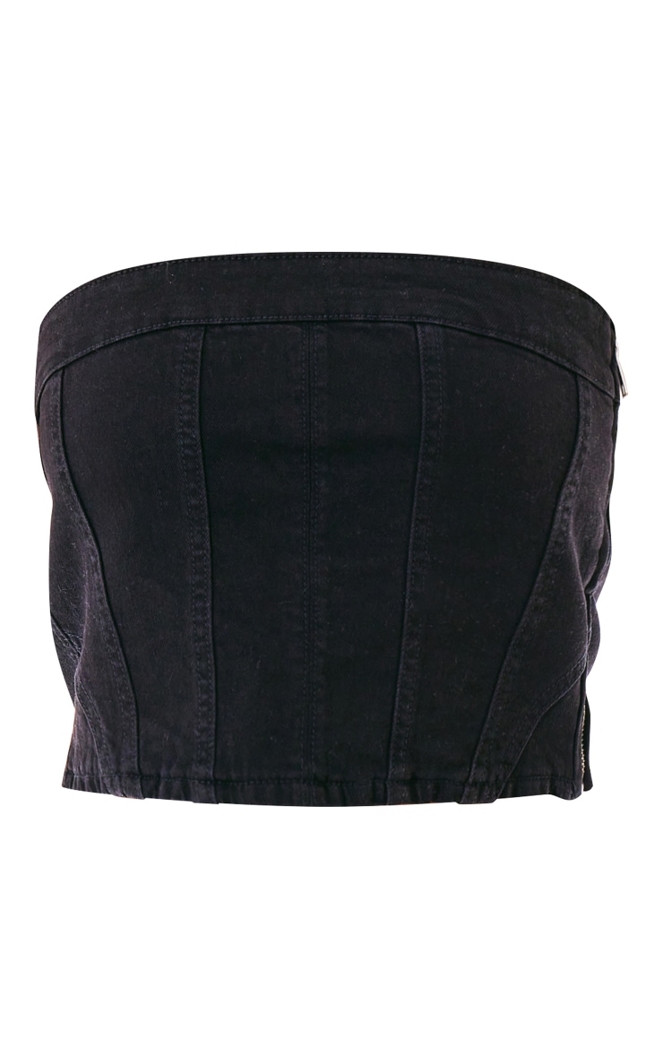 Black Bandeau Seam Detail Denim Corset Top image 5