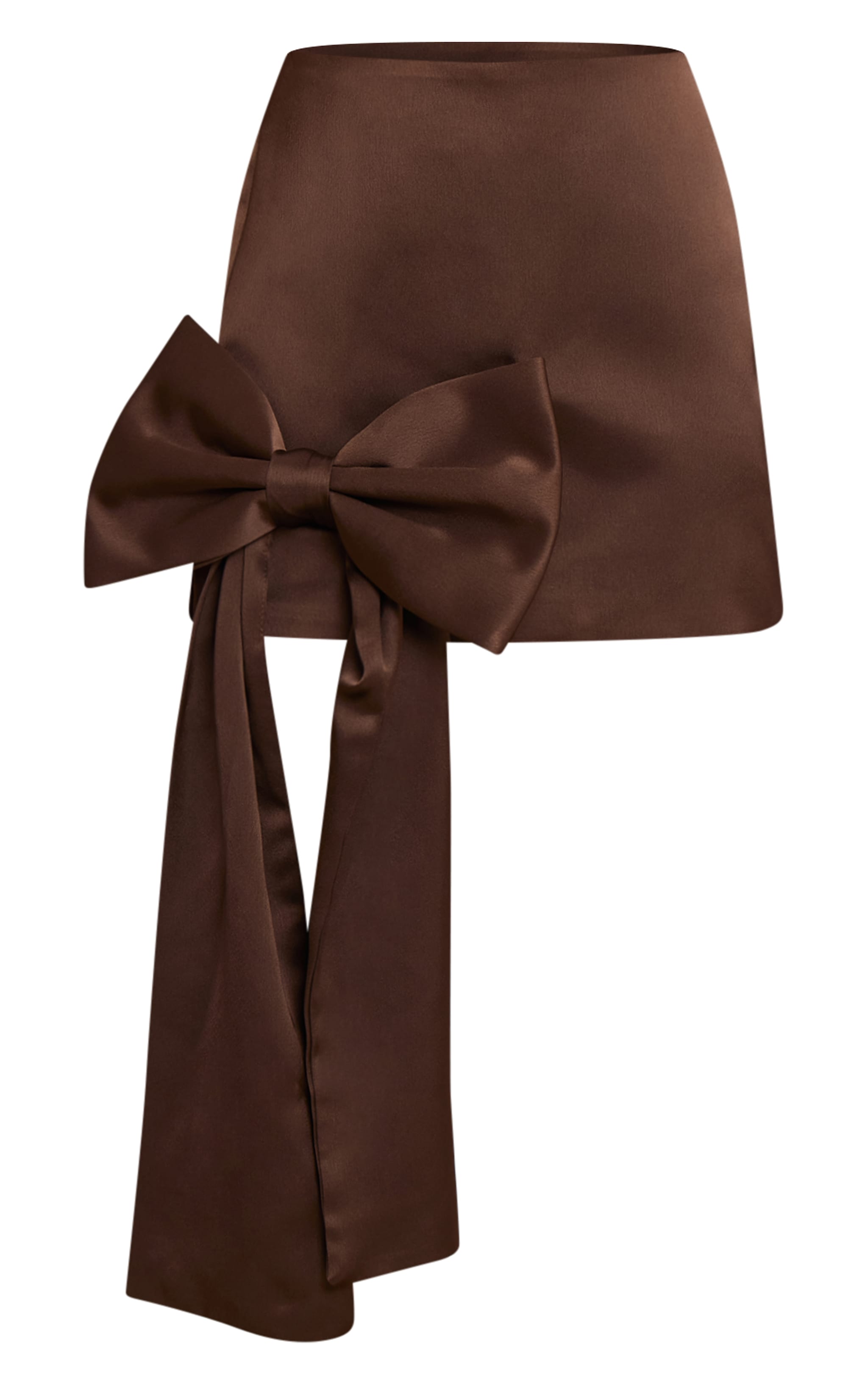 Mini-jupe satinée chocolat à noeud papillon image 6