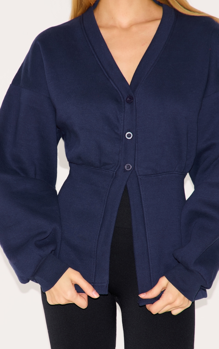 Navy Fitted Waist Button Front Sweatshirt image 4