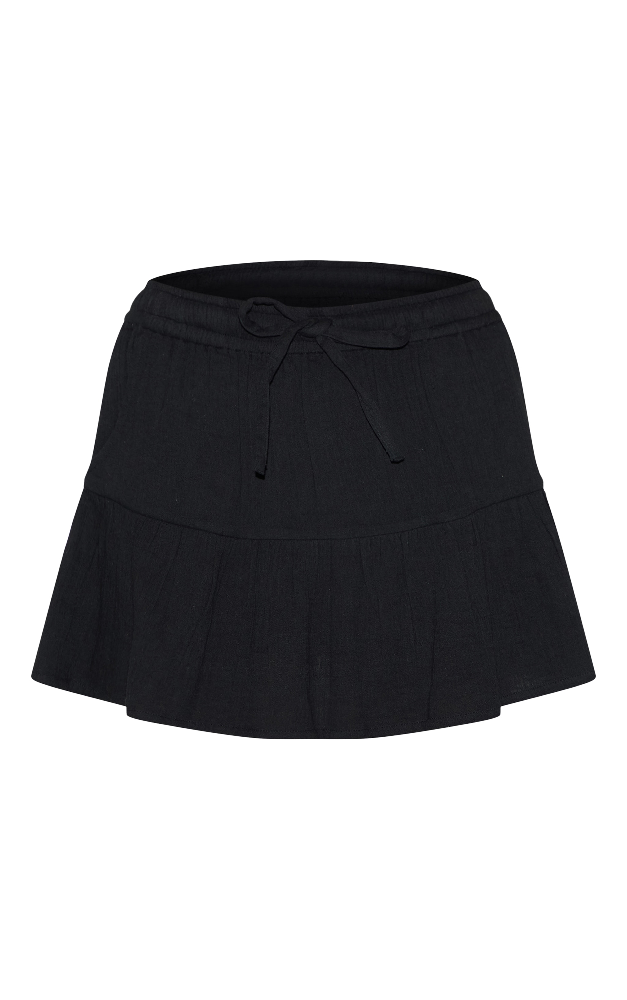 【mnem】Bana Tiered Mini Skirt Black Cotton Drawstring Tiered Mini Skirt | Bottoms