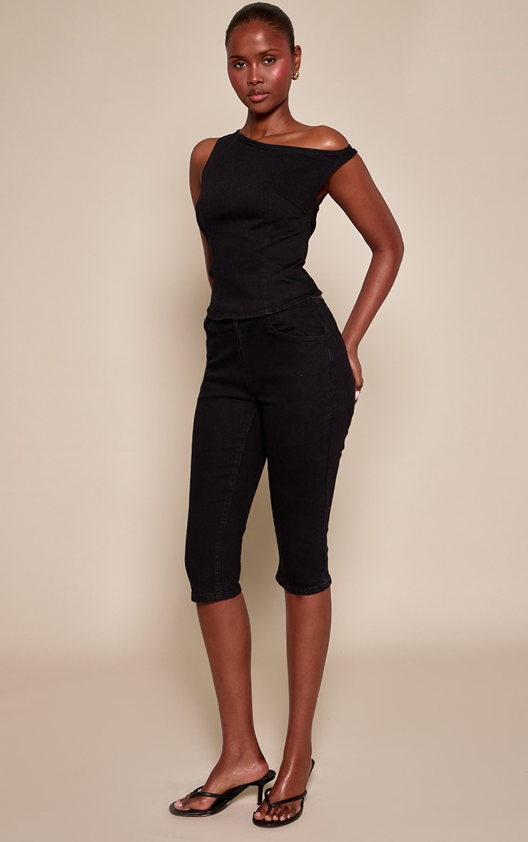 Black Denim Low Rise Capri image 2
