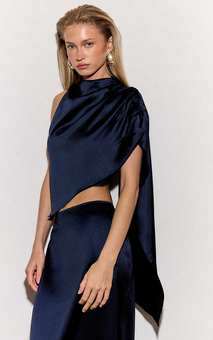 Navy Satin Drape Top image 3