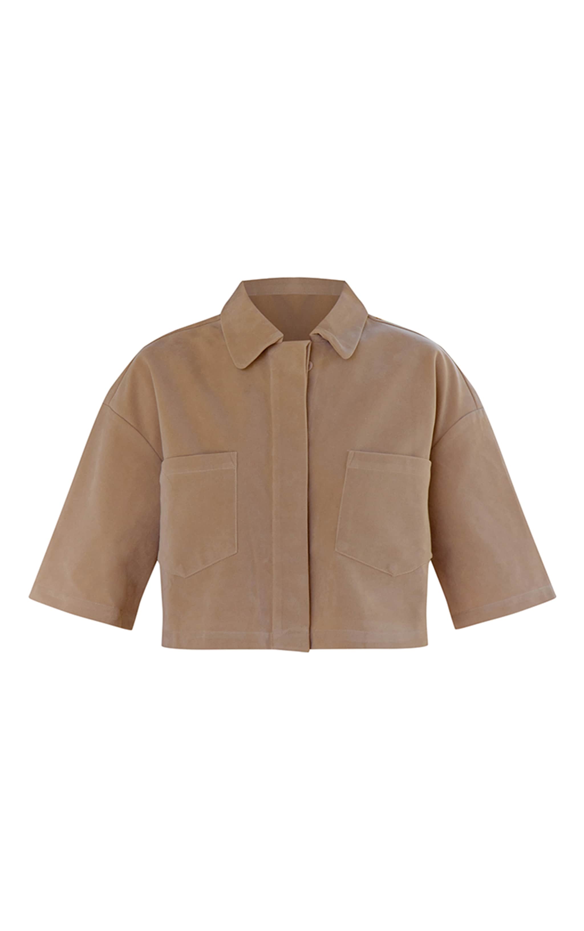 Sand Faux Suede Oversized Cropped Shirt image 6