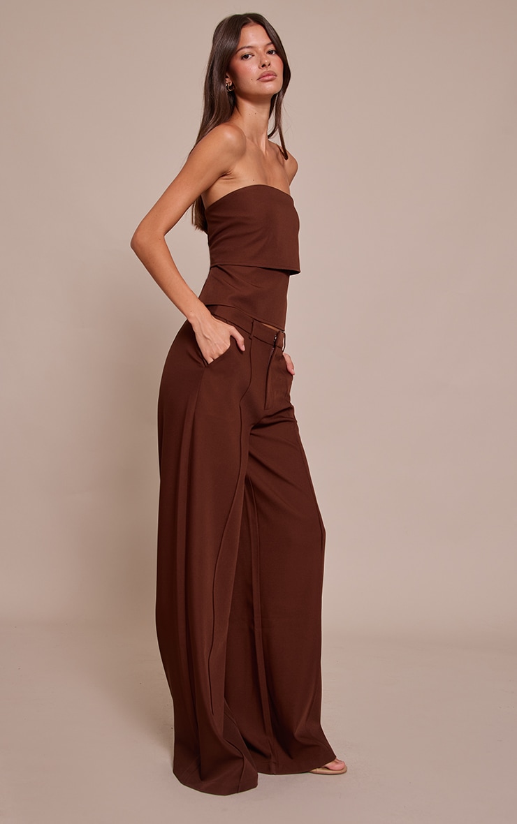 Dark Brown Fold Over Tailored Bandeau Top image 3