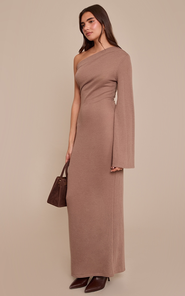 Taupe Textured Jersey Asymmetric Maxi Dress image 3
