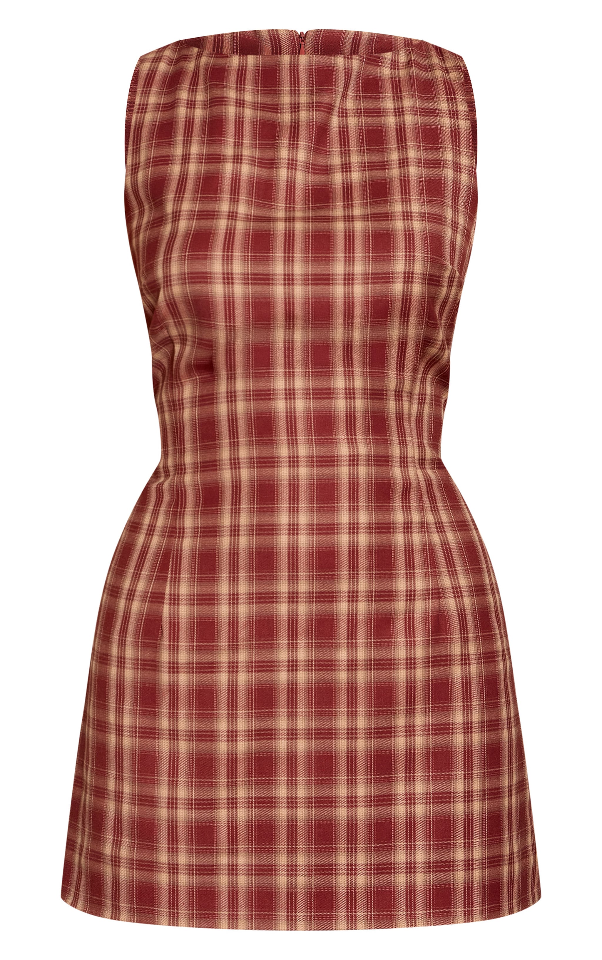 Red Check Boat Neck Sleeveless Shift Dress image 5