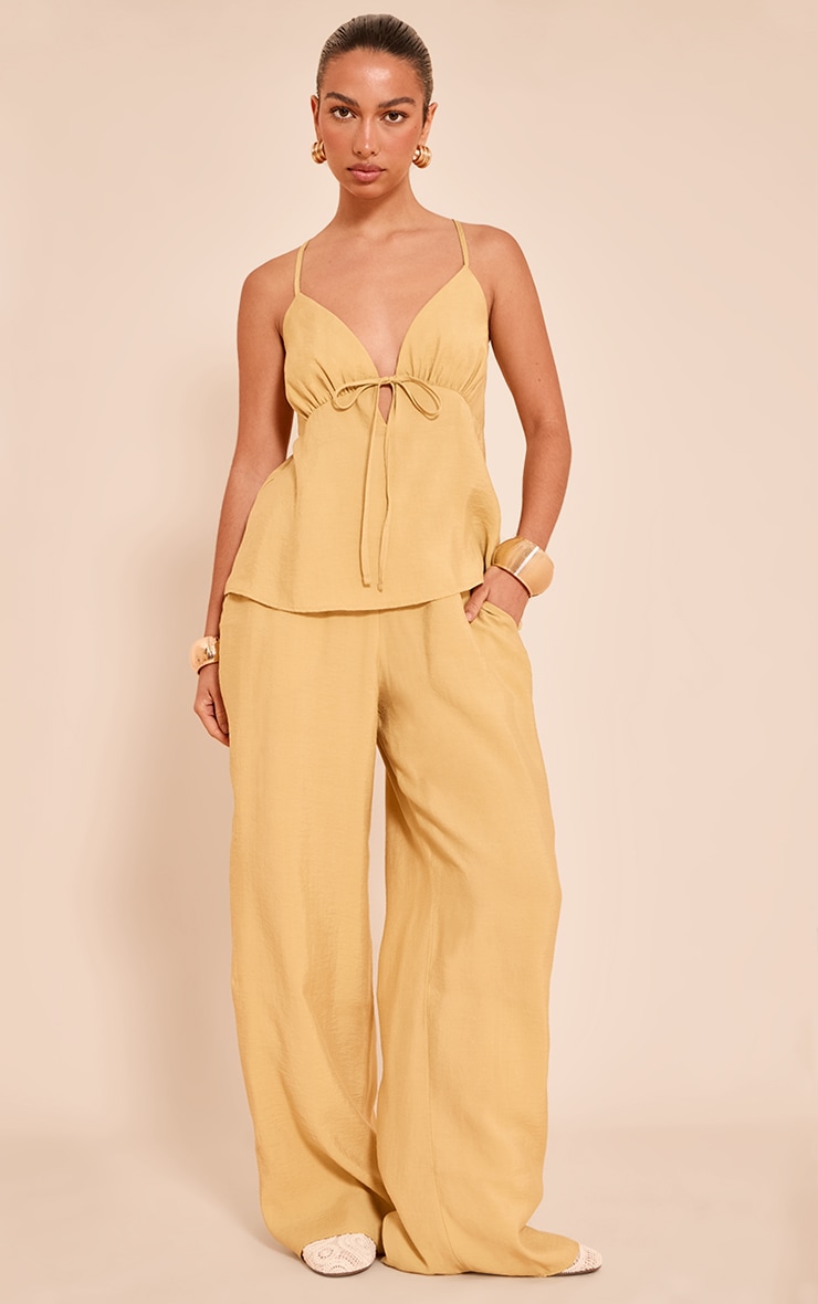 Pantalon large tissé moutarde image 1