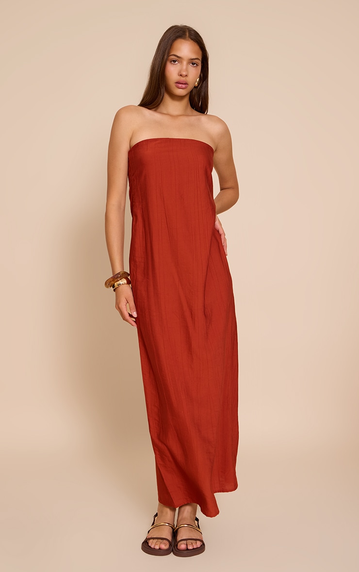 Rust Textured Column Bandeau Maxi Dress image 3