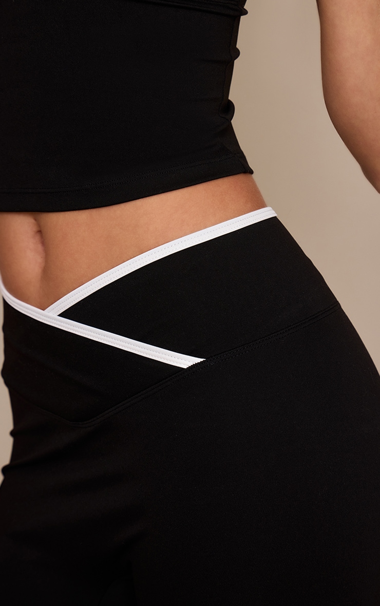 Black Sculpt Contrast Piping Wrap Waist Gym Leggings image 4
