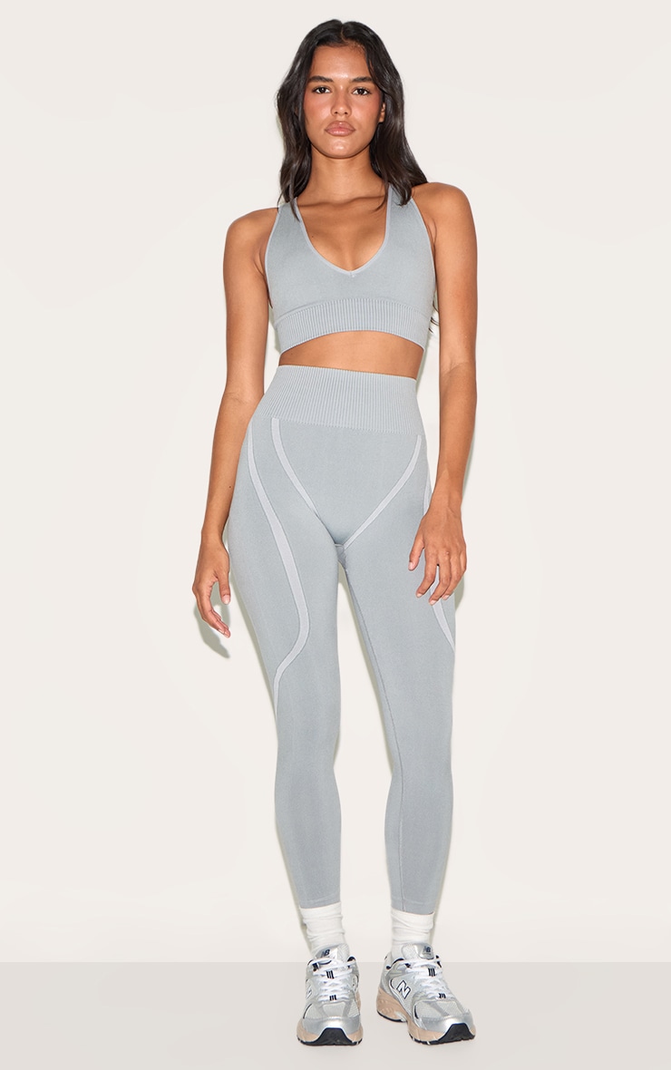 Grey Ribbed Seamless Sports Bra image 3