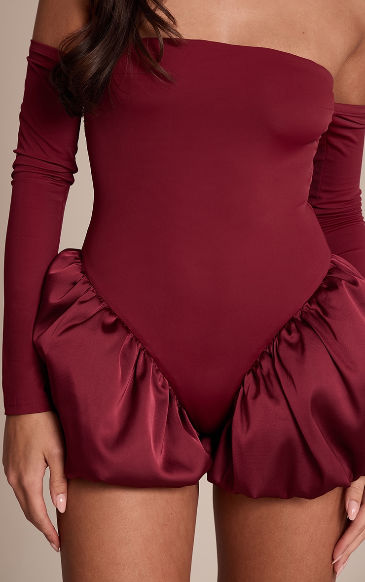 Combishort bustier bouffant rouge vin à manches longues image 4