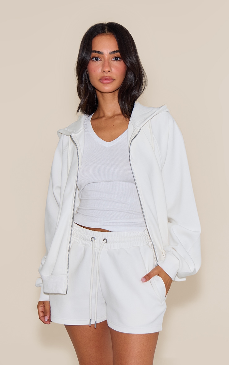 Petite Cream Zip Up Hooded Sweatshirt image 1