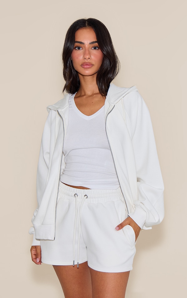 Petite Cream Zip Up Hooded Sweatshirt