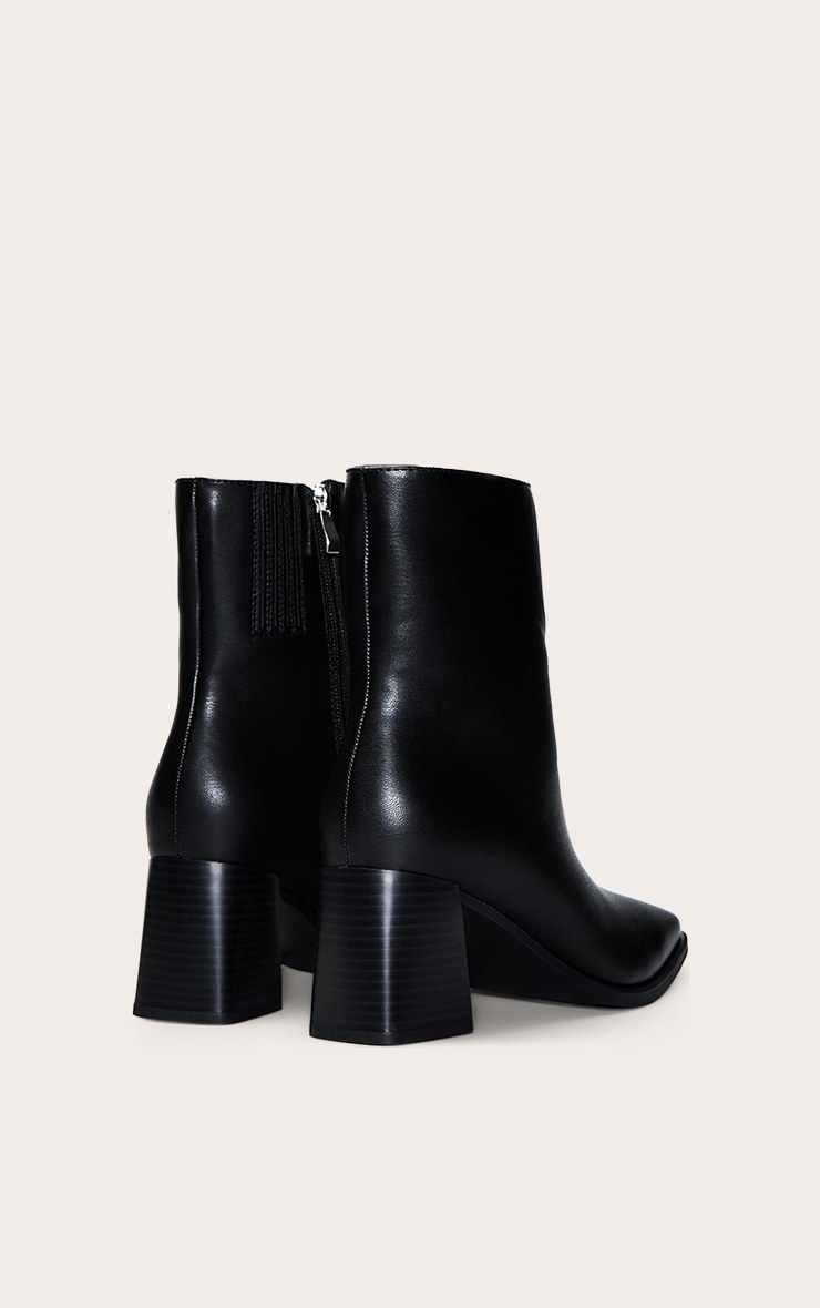 Black Square Toe Flared Block Heel Ankle Boots image 4