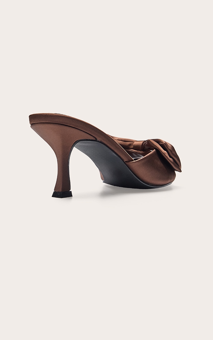 Chocolate Satin Bow Detail Heeled Mule image 3