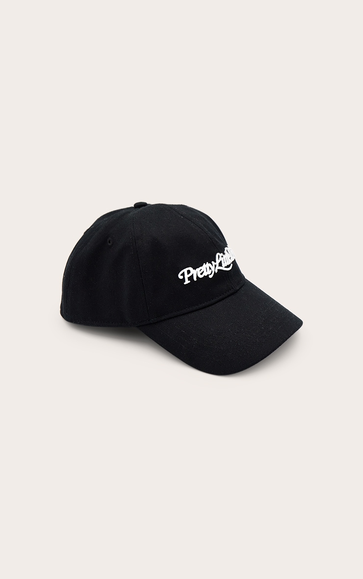 Pretty Little Thing White Embroidered Black Cap image 3