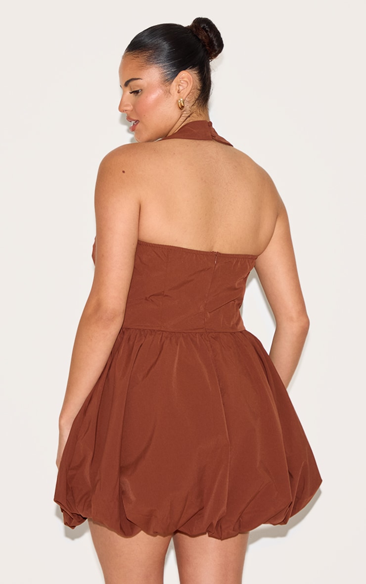 Plus Chocolate Pinstripe Halterneck Puffball Dress image 2