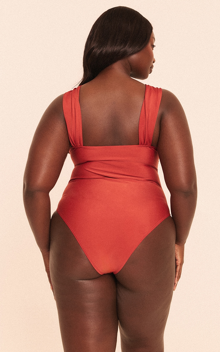 Plus Rust Ruched Bust Swimsuit image 2