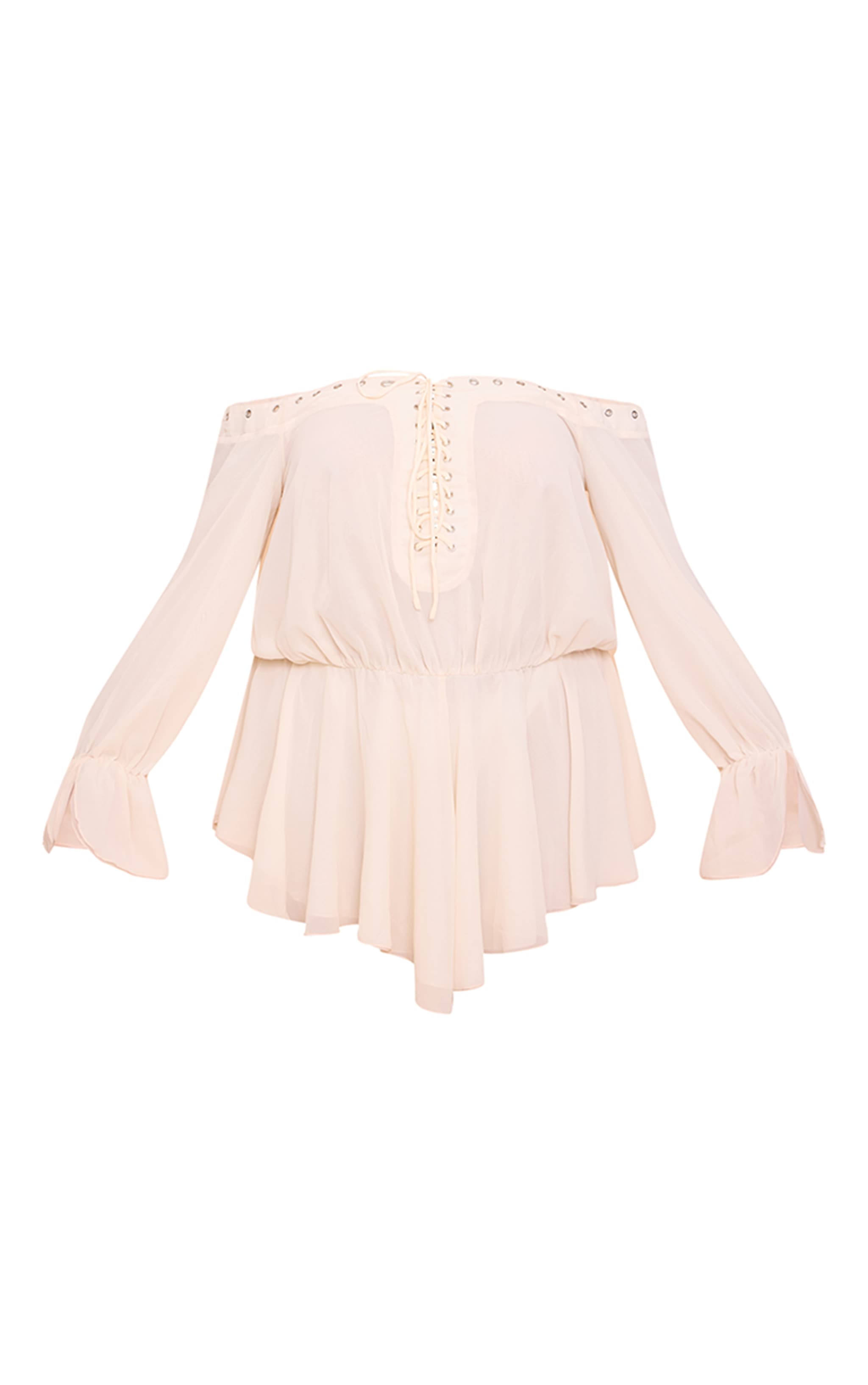 Plus Cream Chiffon Long Sleeve Bardot Floaty Romper image 5