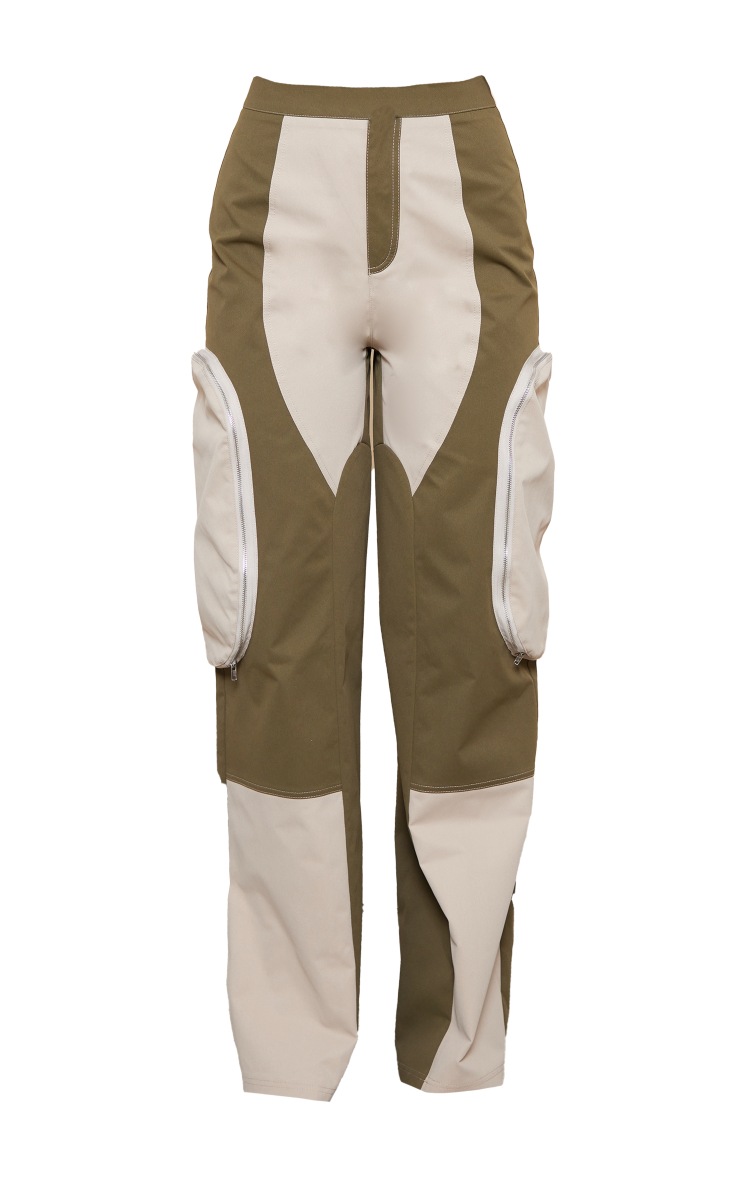 Khaki Contrast Panel Cargo Pants image 5