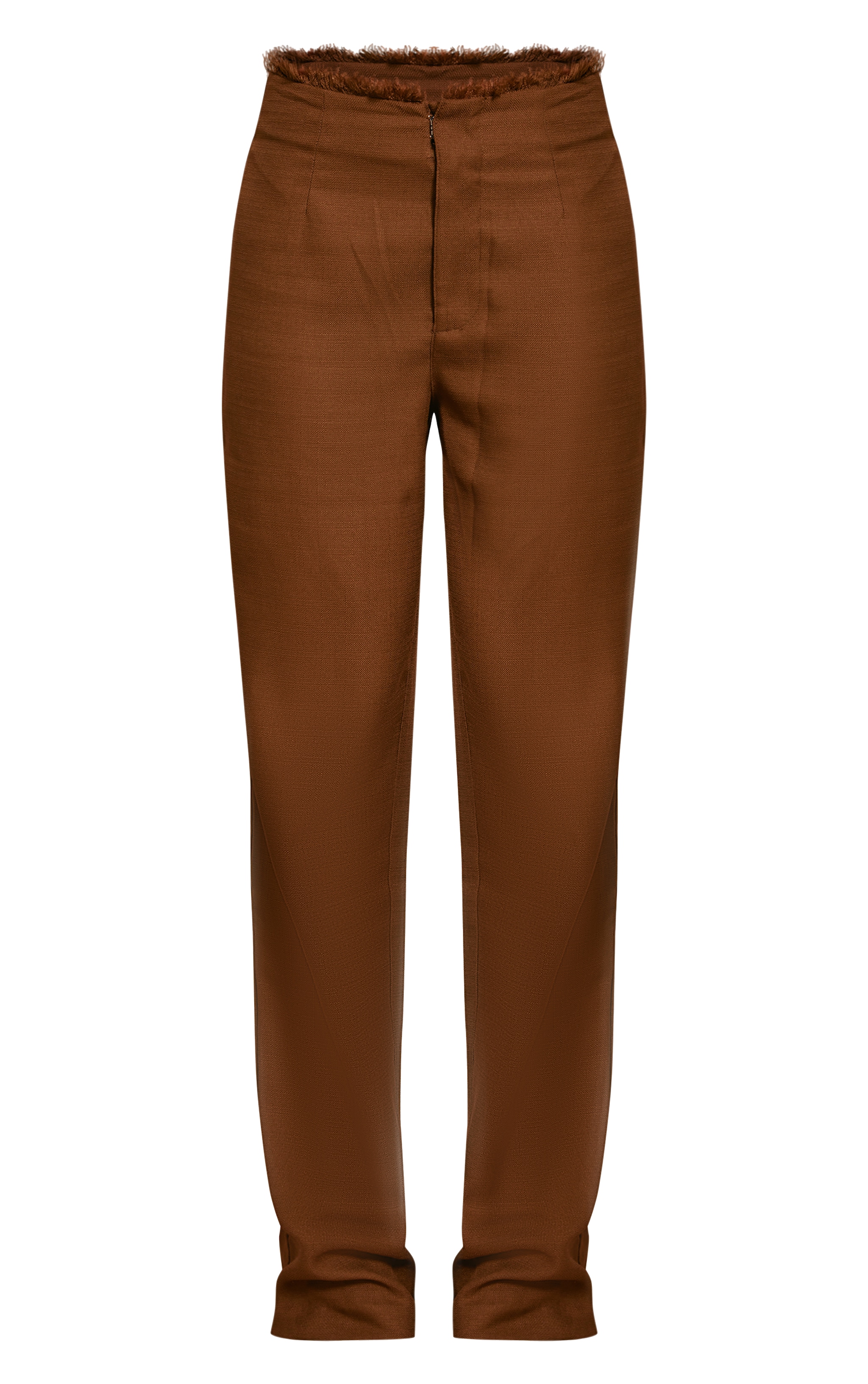 Chocolate Textured Woven Raw Hem Low Rise Straight Leg Pants image 5