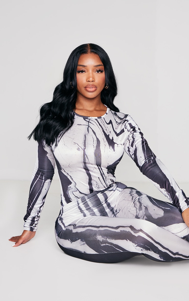 Shape Black Printed Slinky Long Sleeve Bodysuit image 1