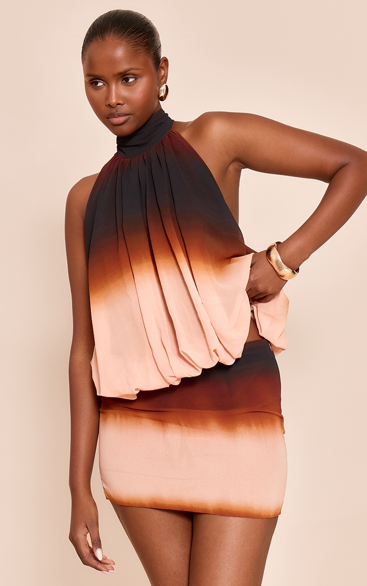 Chocolate Ombre Print Chiffon Mini Skirt image 4