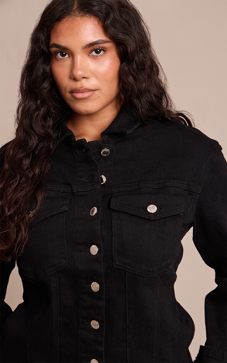 Shape black Stretch Denim Turn Up Sleeve Adjustable Back Jacket image 4