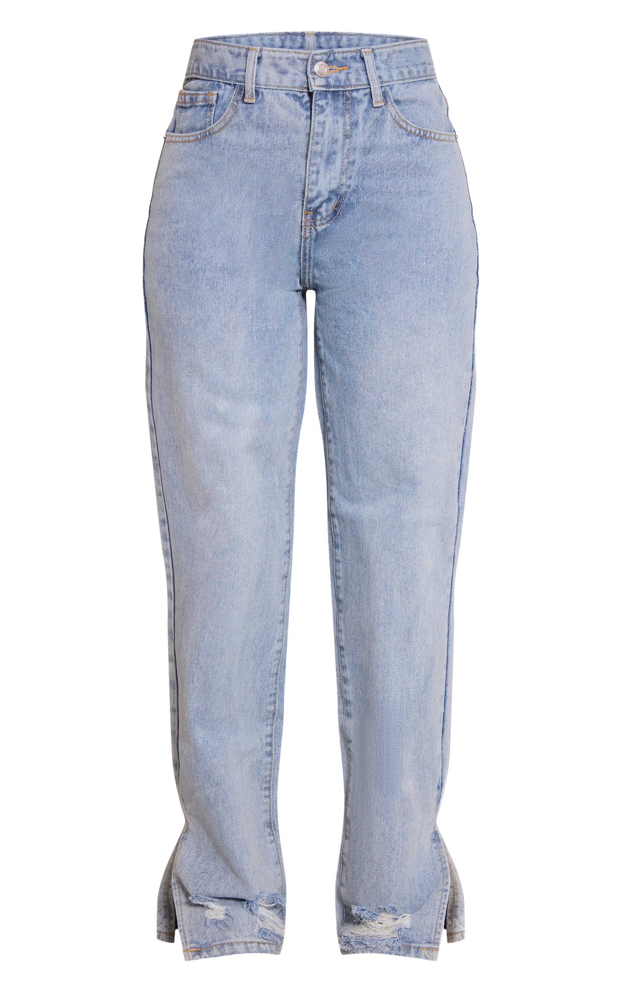 Petite Light Blue Wash Ripped Split Hem Straight Leg Jeans image 5