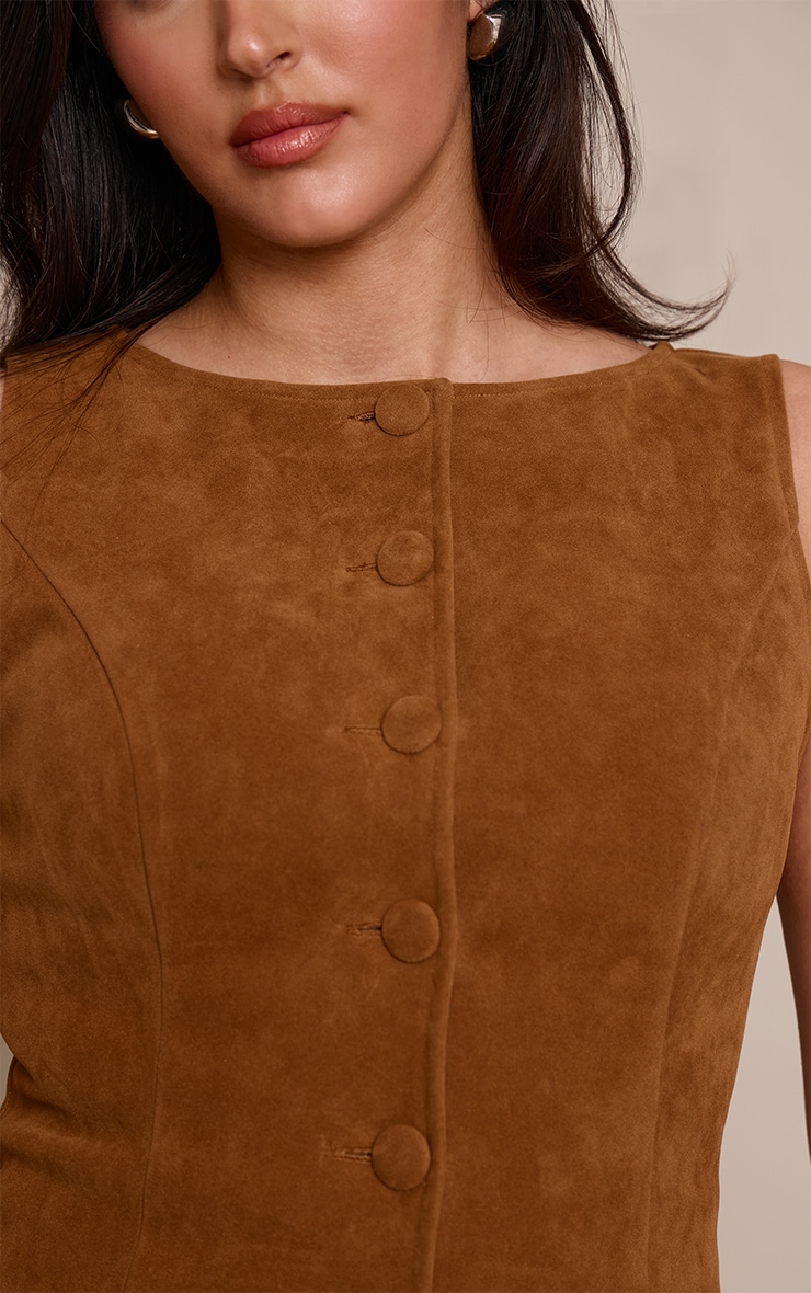 Gilet en suédine marron clair à boutons image 4