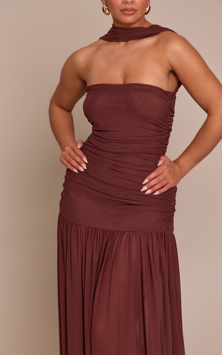 Shape Chocolate Ruched Scarf Dropped Waist Maxi Dress image 4